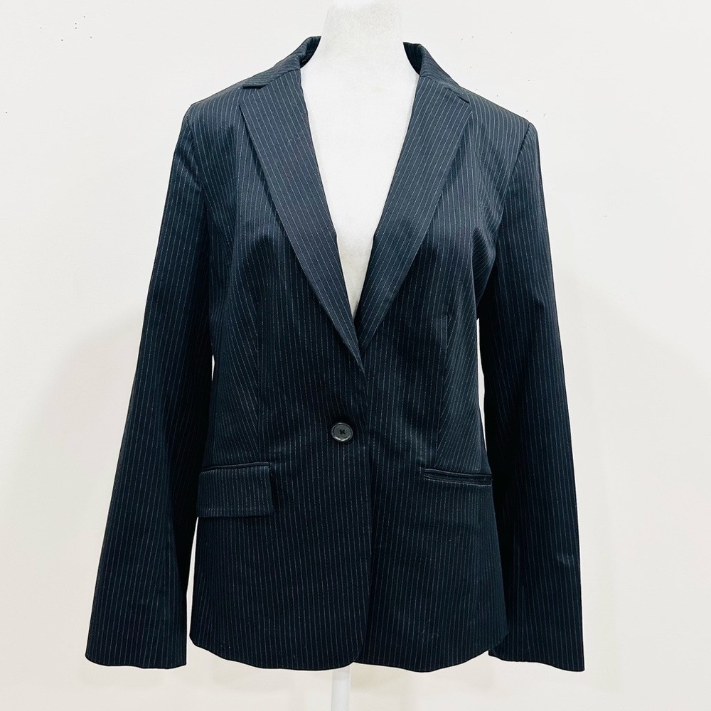 NWT Talbots Women’s Black Pinstriped Office Jacket One Button Cotton Blend Sz 10